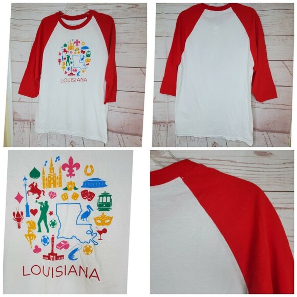 Unisex 1/4 Sleeve Louisiana Icon Collection White Red Caesars Ent Shirt 0007490 - Picture 2 of 11